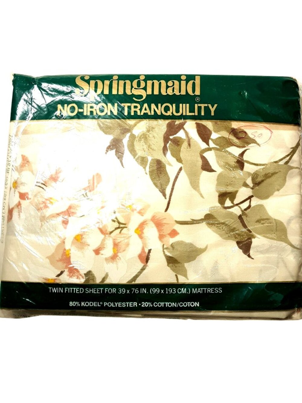 Springmaid "Key Largo" Twin Fitted Sheet Floral 70's/80's NOS Granny Academia NO